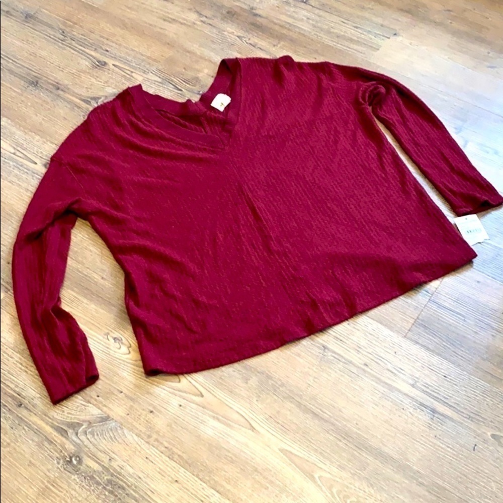 Project Social T Long Sleeve V-Neck Thermal Waffle Knit Loose Boyfriend Fit M
